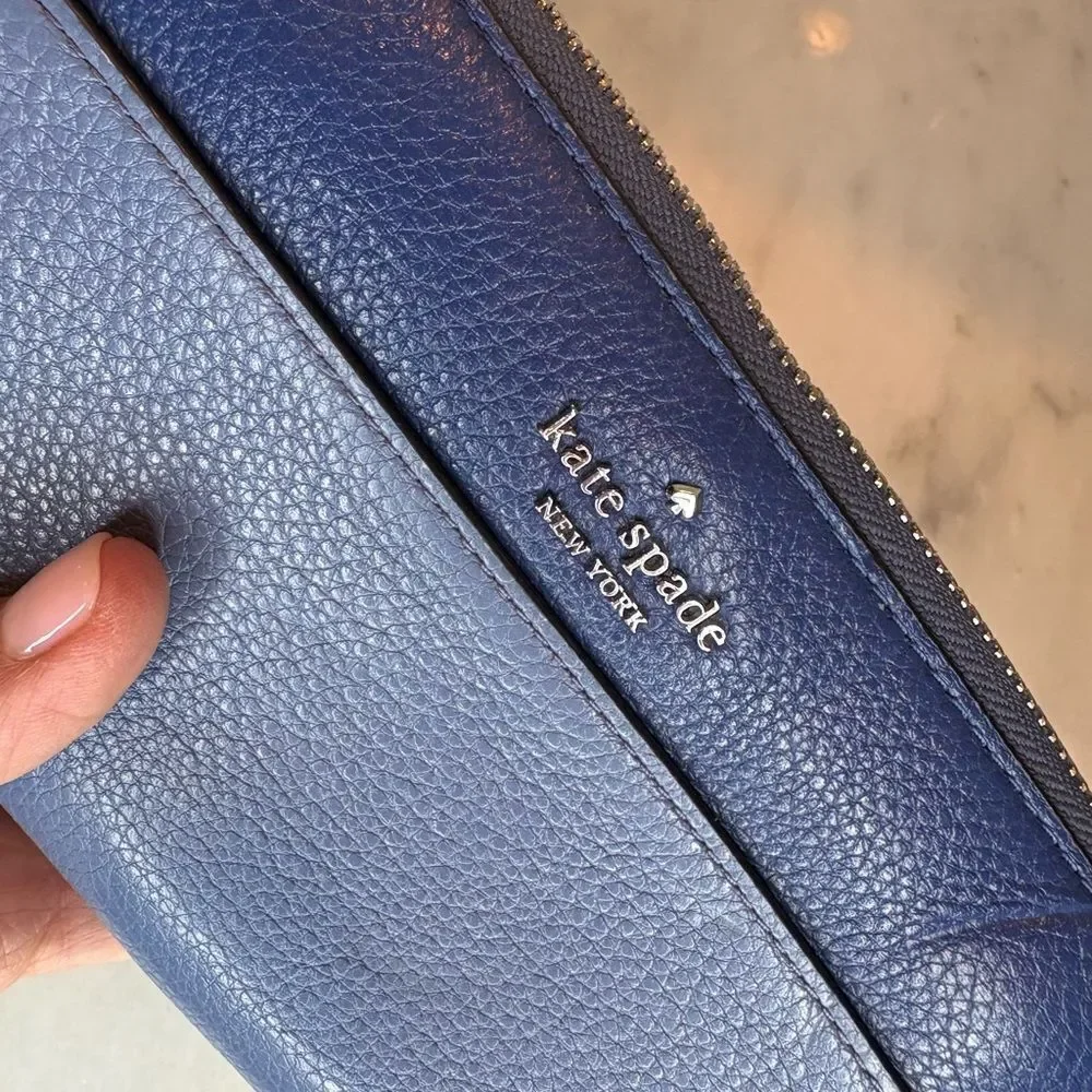 Kate Spade Wallet Leather Blue Jackson Color-block Pebbled Zip-Around Wallet